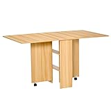 HOMCOM Klapptisch Esszimmertisch Beistelltisch mobiler Tisch klappbarer Küchentisch Schreibtisch Beistelltisch Ablagefläche mit Rollen Natur 140 x 80 x 74 cm