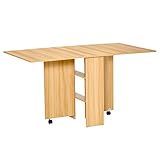 HOMCOM Klapptisch Esszimmertisch Beistelltisch mobiler Tisch klappbarer Küchentisch Schreibtisch Beistelltisch Ablagefläche mit Rollen Natur 140 x 80 x 74 cm