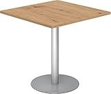 bümö® Besprechungstisch STF, Tischplatte eckig 80 x 80 cm in Asteiche, Gestell in Silber