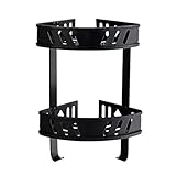 HASMI Duschregal Badezimmer-Eckregal aus Metall, 2-stöckiges Duschregal mit Handtuchhaken, Wandmontage, gebürstetes schwarzes Finish Badezimmer Regal