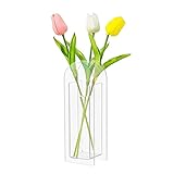 Vase Weiß, Acryl Klare Vase Weiss für Blumen Deko Vase, Rechteckig Blumenvase Modern Flower Vase, Kleine Vase Für Blumenarrangements Und Schlafzimmer Tisch Wohnzimmer Büro Dekoration