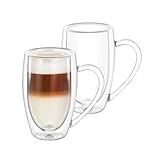 Wilmax | Doppelwandige Thermogläser mit Henkel | Kaffeeglas | Latte Macchiato Gläser Set | Cappuccino Gläser | Teegläser | Trinkgläser | Thermotasse | 2er-Set | 300 ml