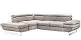 Mivano Ecksofa Prestige, Modernes L-Form-Sofa mit Ottomane, Kopfstützen und Armlehne verstellbar, 265 x 74 x 223, Strukturstoff, grau