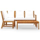 Festnight Lounge Set Holz 4-TLG. Balkonmöbel Lounge Holz Garten Lounge Holz Gartenlounge Outdoor Loungemöbel Terrasse Ecksofa Garten Gartengarnitur Terassenmoebel Set mit Auflagen Creme Massivholz