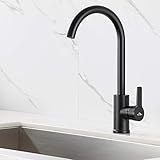 Auralum Wasserhahn Küche Schwarz, 360° Schwenkbar Küchenarmatur, Einhebel Mischbatterie für Waschbecken Küche, Hochdruck Spültischarmatur mit 2*G3/8 Anschluss
