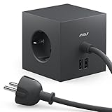 Avolt Mehrfachsteckdose Cube - Magnetbefestigung - Würfel mit 3 Steckdosen und 2 USB-Anschlüssen - Design Steckdosenleiste mit 1,8 m Kabel - Stockholm Schwarz