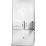 Büroschrank C018S II Aktenschrank Tresor Schubladen Geheimfach Stahlblech 185 cm x 90 cm x 40 cm (H x B x T) (grau/grau)