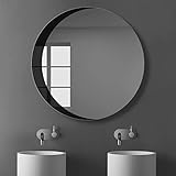NEVKA 27”Runder Wandspiegel Rahmenloser Kreisspiegel Moderner runder Spiegel Dekorativer Akzentspiegel Großer Badezimmerspiegel 20”/ 15” Kosmetikspiegel (Color : Black, Size : 70cm)