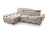 HomeSpace24 Ecksofa mit Schlaffunktion und Bettkasten - Klappsofa Couch l Form - Ecksofa mit Kopfstützen - Schlafsofa mit Bettkasten - Sofas & Couches - Merlot (Beige (Stark 371), Ecksofa Links)