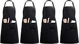InnoGear Schürzen 4 Stk. Latzschürzen mit 2 Taschen Unisex Kochschürzen Verstellbare Küchenschürzen für Heimgebrauch, Restaurants, Cafés, Gärten und Grillfeste (Schwarz, 100% Baumwolle)