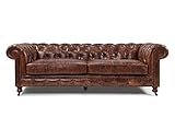 JVmoebel Sofa Chesterfield Antik Chesterfield Stil Leder Couch Polster 3 Sitzer NAPOLI4, ca. 210 cm x 90 cm x 78 cm, Braun