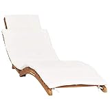 BULANED Klappbare Sonnenliege mit Cremeweißer Auflage, Gartenliege, Liegestuhl, Sonneninsel Outdoor, Sonnenstuhl, Gartenmöbel, Bäderliege, Relaxliege, Terrasse,Massivholz Teak