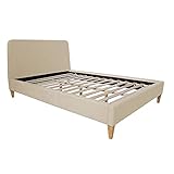 Homestyle4u 2011, Polsterbett 140x200 cm Creme Doppelbett Bettgestell Stoff Bett mit Lattenrost Rückenlehne