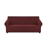 WWYL Sofabezug für 1/2/3-Sitzer, einfarbig, Stretchbezug für Sofas und Stühle, Sofaschonbezug mit elastischer Unterseite, kariert, strapazierfähiges Spandexgewebe (dunkelrot, 4-Sitzer)