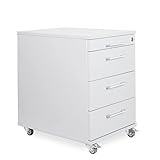 Rollcontainer 3 Schubladen + Materialauszug H 65 x B 43 x T 60 cm | Bürocontainer in Weiß | Schreibtischwagen abschließbar | Schubladenschrank für Schreibtisch aus eigener Fertigung