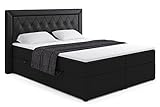 ALTDECOR Boxspringbett mit H3-Matratze (20 cm hoch) mit Bonellfederung, Kunstlederbett, Topper (4 cm hoch), Polsterbett mit Kopfteil und Bettkasten 180x200 - Schwarz