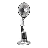 in.tec Nebelventilator 75W mit Wassernebel mit 3 Geschwindigkeitsstufen Standventilator Ventilator Bodenventilator Luftkühler Oszillierend Silber