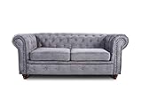 Sofa Chesterfield Asti 2-Sitzer, Couchgarnitur 2-er, Sofagarnitur, Couch mit Holzfüße, Polstersofa - Glamour Design (Grau (Capri 09))