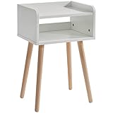 IBUYKE Nachttisch, Schlichter Nachtschrank, Keine Schublade Nachtkommode, Massiv Holz skandinavisches Design Beistelltisch, 38.5x29x59.5cm, Weiß WNS003W
