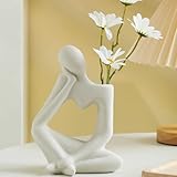 Disoza Vasen Tischdeko Keramik Modern Vase Vintage Denker Vase für Pampasgras Blumen Trockenblumen Blumenvase Weiß Vasen für Hochzeit Porzelan Tulpenvase Küche Büro Wohnzimmer (20 * 14 * 8.5cm)