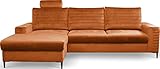 WFL GROUP Ecksofa Schlafsofa mit Bettkasten - Sofa Couch Ecksofa mit Schlaffunktion Bettfunktion L-Form mit Ottomane - Links - Orange