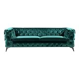 KAWOLA Sofa Chesterfield NARLA 3-Sitzer Couch 3-er, Wohnzimmer Couch, Glamour, Velvet, samt, Design, Couchgarnitur, Sofagarnitur, Velvet, grün