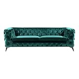 KAWOLA Sofa Chesterfield NARLA 3-Sitzer Couch 3-er, Wohnzimmer Couch, Glamour, Velvet, samt, Design, Couchgarnitur, Sofagarnitur, Velvet, grün