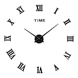 3D DIY Große Wanduhr, Moderne Mute Wanduhr XXL Stumm Spiegel Aufkleber Wandtattoo Ohne Tickgeräusche Römische Ziffern Acryl Wanduhren für Wohnzimmer Küche Schlafzimmer Office,Schwarz,100-120cm