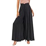Culottes Hosen Damen Leichte Sommerhose Damen Wickelhose Schlitz Weites Bein Rüschen Hose Sommer Yogahose Leicht Luftige Sommerhosen Plissee Bequeme Sporthose Schlaghose Breites Bein Hose (Black-1, M)