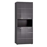 trendteam smart living Badezimmer Hochschrank Schrank Amanda, 73 x 190 x 31 cm in Grau / Agave Grau Hochglanz mit offenem Fach und viel Stauraum