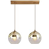 2-Licht-Pendelleuchten-Cluster mit plattiertem Glaskugel-Lampenschirm, einfache Glaskugel-E27-Deckenhängelampe, Kücheninsel-Esszimmer-Kronleuchter (Silber) (Gold)