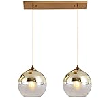 2-Licht-Pendelleuchten-Cluster mit plattiertem Glaskugel-Lampenschirm, einfache Glaskugel-E27-Deckenhängelampe, Kücheninsel-Esszimmer-Kronleuchter (Silber) (Gold)