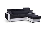 mb-moebel Ecksofa mit Schlaffunktion Eckcouch mit Bettkasten Sofa Couch Wohnlandschaft L-Form Polsterecke Pedro (Schwarz + Weiß, Ecksofa Rechts)