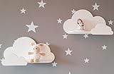 Set von 2 Happy Woody Cloud Wandregale für Kinderzimmer, Schweberegal aus Holz, Babyzimmer-Dekor, Kinderzimmer-Dekoration, Kinderzimmer-Wanddekor, Geschenk-Set (weiß)