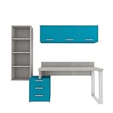 MOBILFINO CAMERETTE PRISMA17 - Studio-Ecke mit Tagesbibliothek und Würfel - Eiche Rock und Cyan, Links