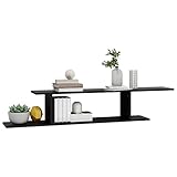 Wandregal, schwebendes TV-Regal, modern, aus Spanplatte, Foto, Präsentationsständer, Organisation, Buchaufbewahrung, Präsentationsständer, für Büro, Wohnzimmer, Schwarz, 125 x 18 x 23 cm