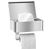 MVKV Toilettenpapierhalter mit Feuchttücherbox, Silber Toilettenpapierhalter mit Ablage Ohne Bohren, 304 Edelstahl Wandhalterung Klopapierhalter mit Aufbewahrung, WC Papier Halterung mit Aufbewahrung