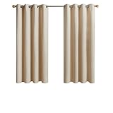 Topfinel Gardinen Blickdicht Vorhänge mit Ösen Verdunklungsvorhänge Kurz Vorhang Beige 2er Set 140x160cm Deko Wohnzimmer Kinderzimmer