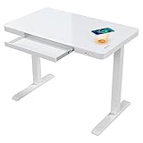 ATLASIO SHD Mini Elektrisch höhenverstellbarer Schreibtisch 100x60 cm mit Wireless Charger, Computertisch höhenverstellbar mit smartem Touchpad und USB-A & USB-C, weiß