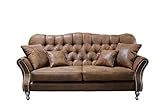 ROVERTI Anton Sofa 3-Sitzer Couch Chesterfield-Sofa für Wohnzimmer Lounge Couch Möbel Freistehende Polster Sofas & Couches Hellbraun 210x95x98 cm