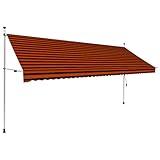 Einziehbare Markise Handbetrieben, JUNZAI Balkon Markise, Sonnenschutz, Balkon überdachung, Sonnenmarkise, Terrassen-markisen, 400 cm Orange und Braun