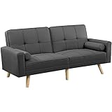 Yaheetech Klappsofa mit Schlaffunktion Schlafsofa Couch mit Verstellbarer Rückenlehne, Loungesofa Bettsofa Liegefläche 163 x 106 cm, fürs Wohnzimmer/Schlafzimmer/Gästezimmer, Dunkelgrau