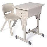 OLOTU Multifunktionales Kinderschreibtisch- und Stuhlset, höhenverstellbarer Schreibtisch mit Haken, PP-Stuhl mit ergonomischer Rückenlehne
