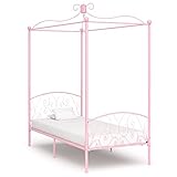 vidaXL Himmelbett Bettgestell Bett Einzelbett Metallbett Bettrahmen Lattenrost Schlafzimmerbett Schlafzimmermöbel Ehebett Rosa Metall 90x200cm