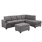 Best Living Modern Linen Fabric L-Shaped Small Space Modular Sofa with Stool Gray