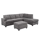 Best Living Modern Linen Fabric L-Shaped Small Space Modular Sofa with Stool Gray