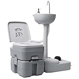 vidaXL Campingtoilette Handwaschbecken Set Tragbar Kolbenpumpe Fußpumpen-Design Mobile Chemietoilette WC Eimer Reise Klo Toilette Waschbecken Grau