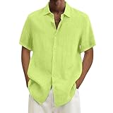 Leinenhemd Herren Mittelalter Blumen Slim Fit Langarm Gestreift Kurzarm Gestreift Hemden mit 2 Brusttaschen V Ausschnitt Baumwolle Herrenhemden Sommerhemd Comfort Fit Stehkragen Freizeithemd Hemd