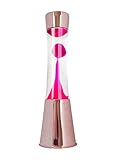 FISURA - Lavalampe rosa. Roségoldfarbener Chromsockel, transparente Flüssigkeit und rosa Lava. Lavalampe mit Ersatzbirne. Maße: 11 x 11 x 39,5 Zentimeter.