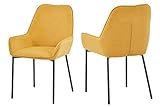 SalesFever Esszimmer-Stuhl 2er Set Linnea in Senfgelb | Bezug Strukturstoff | Gestell Metall schwarz matt | Polsterstuhl mit Armlehnen | Sitz- und Rückenpolsterung